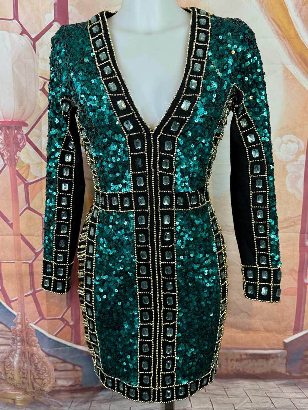 Starlet Emerald Sequin V-Neck Party Dress size S